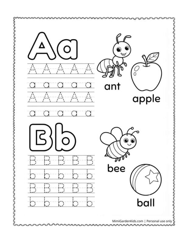 alphabet tracing and coloring pages - Letter a,b