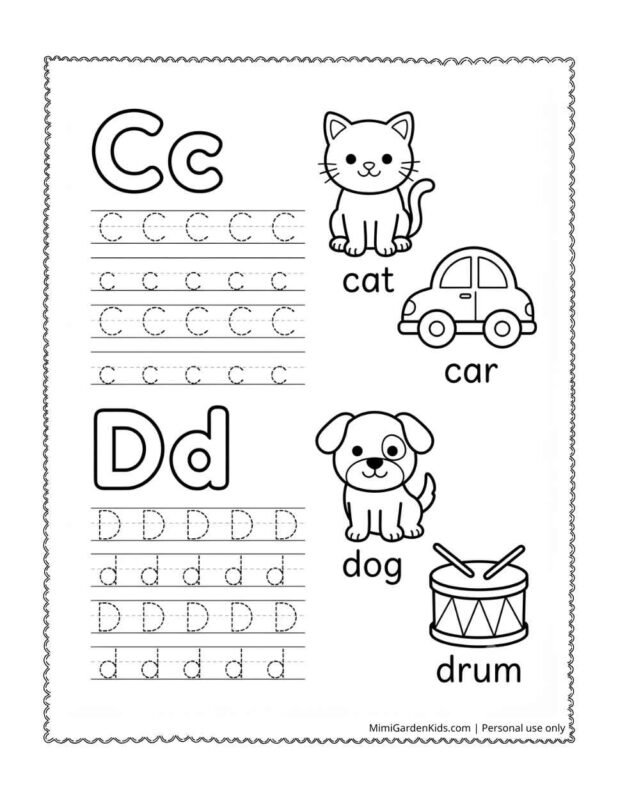 alphabet tracing and coloring pages - Letter c,d
