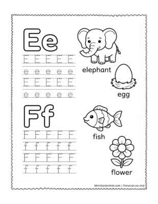 alphabet tracing and coloring pages - Letter e,f