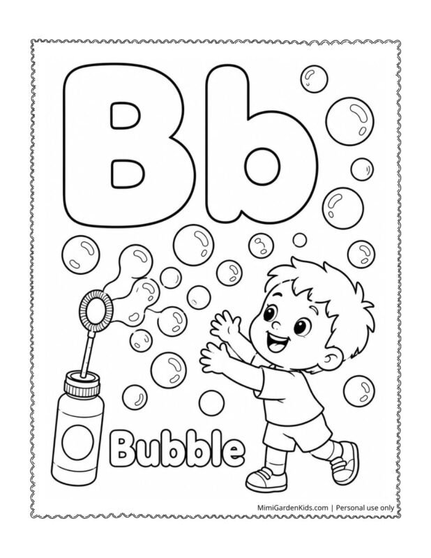 bubble letter b coloring page