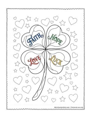 coloring page of a four leaf clover