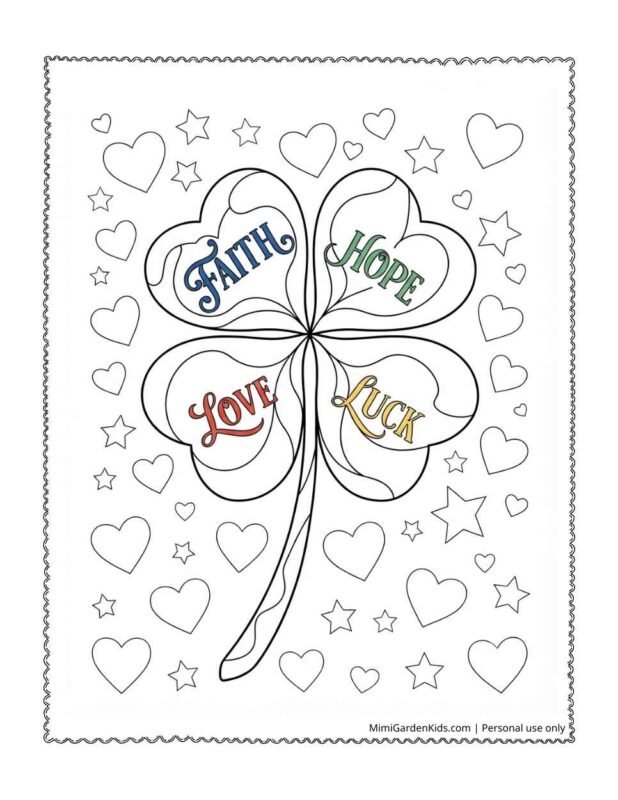 coloring page of a four leaf clover