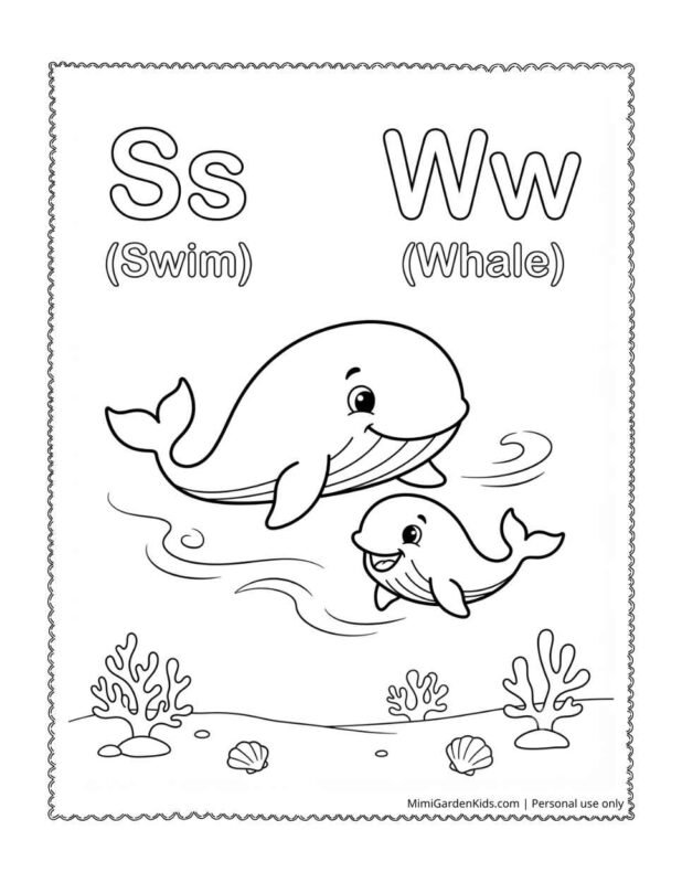 holiday alphabet coloring pages jpeg swim-whale