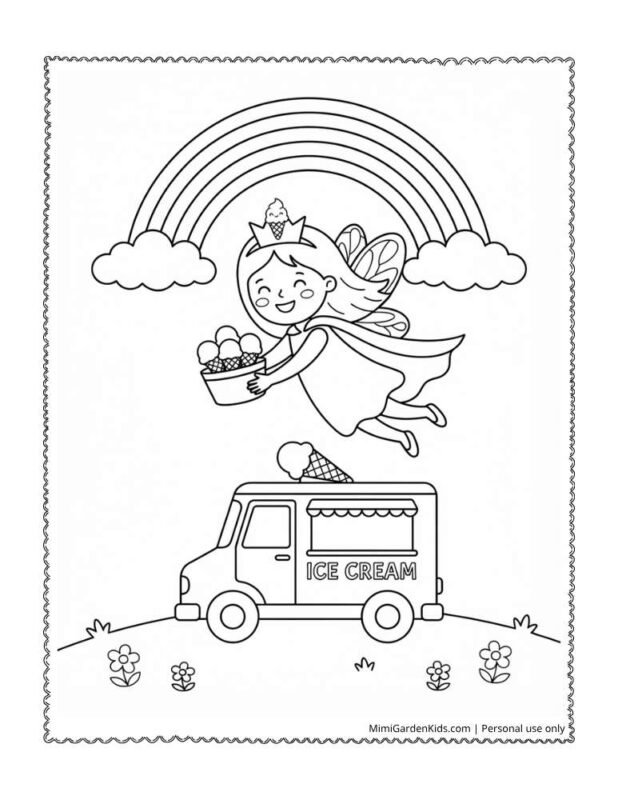 Rainbow Fairy colouring pages for kids