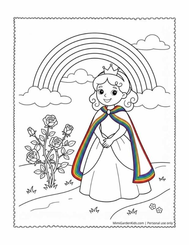 Rainbow princess coloring sheet