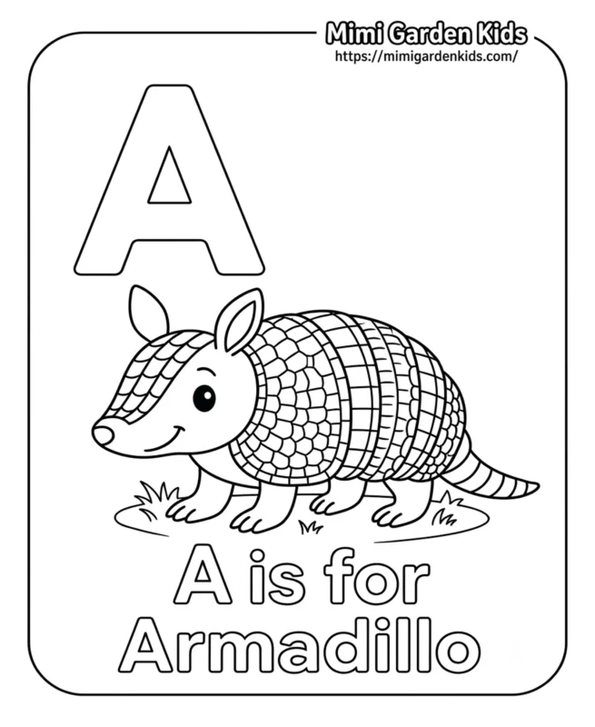 A is for Armadillo Coloring pages