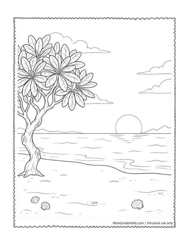 beach sunset coloring page