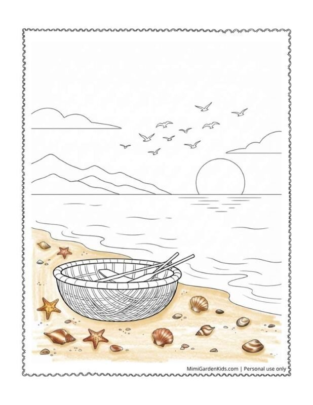 beach sunset coloring pages