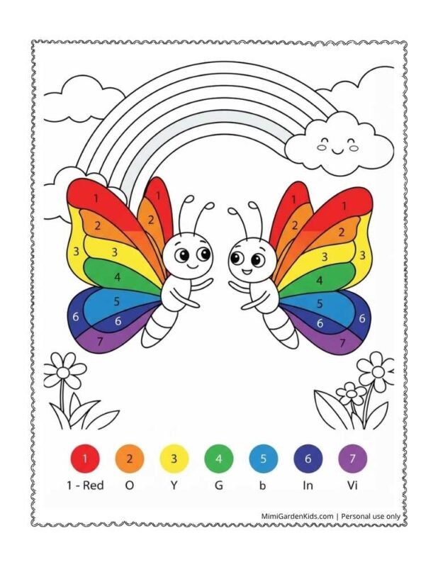 butterfly and rainbow coloring pages