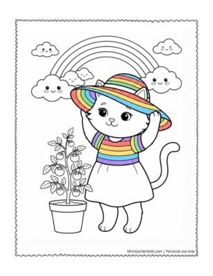 cat rainbow coloring page