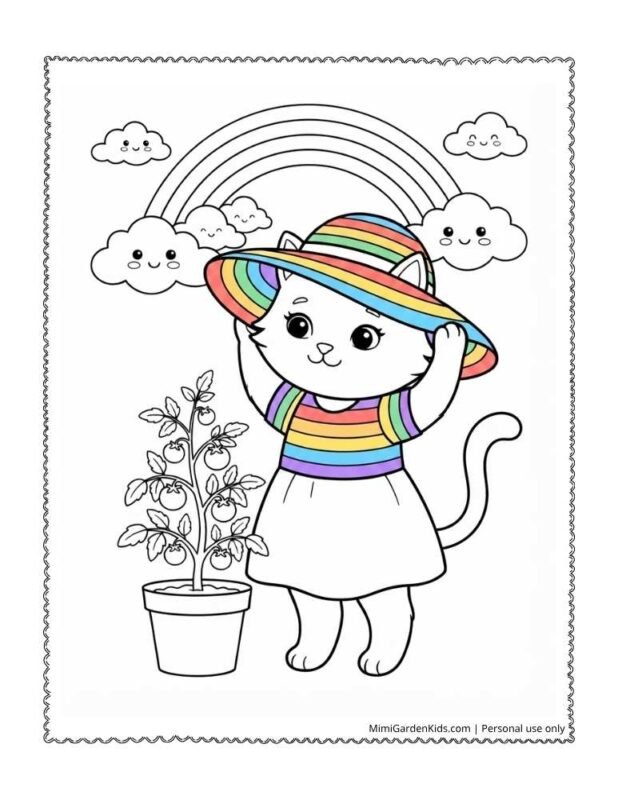 cat rainbow coloring page
