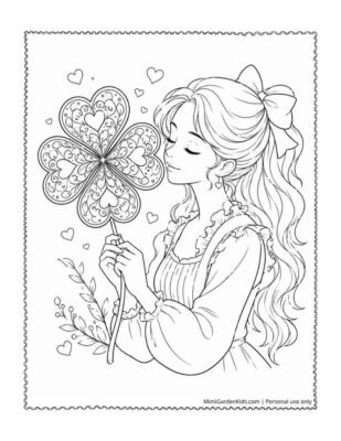coloring page of four leaf clover