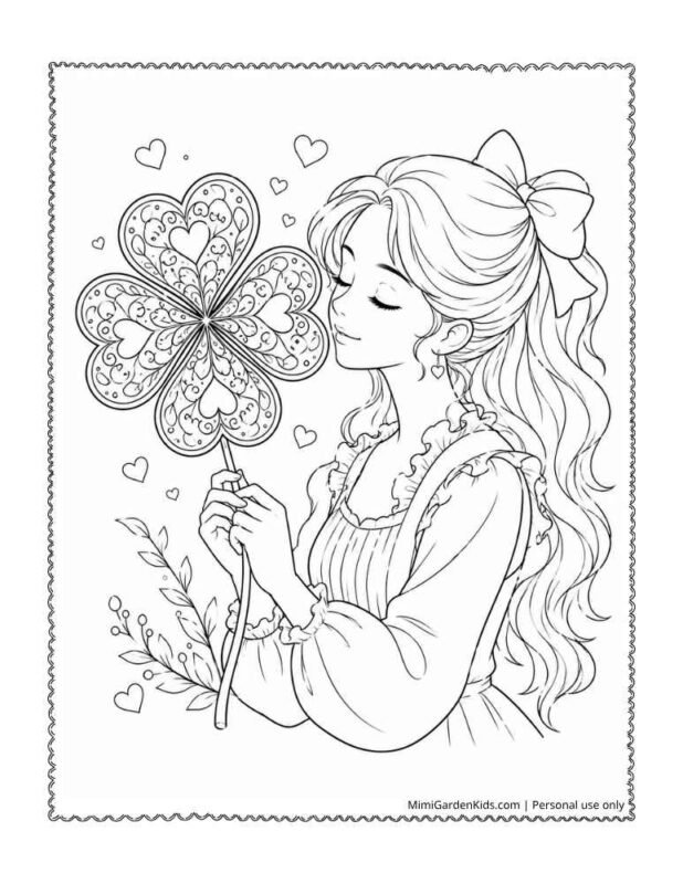 coloring page of four leaf clover