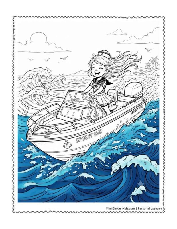 coloring pages of speed boats - girl