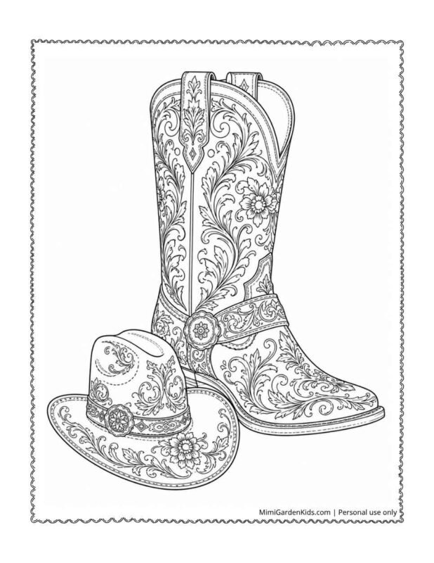 cowboy boot coloring page printable pdf free