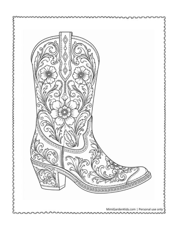 cowgirl boot coloring page