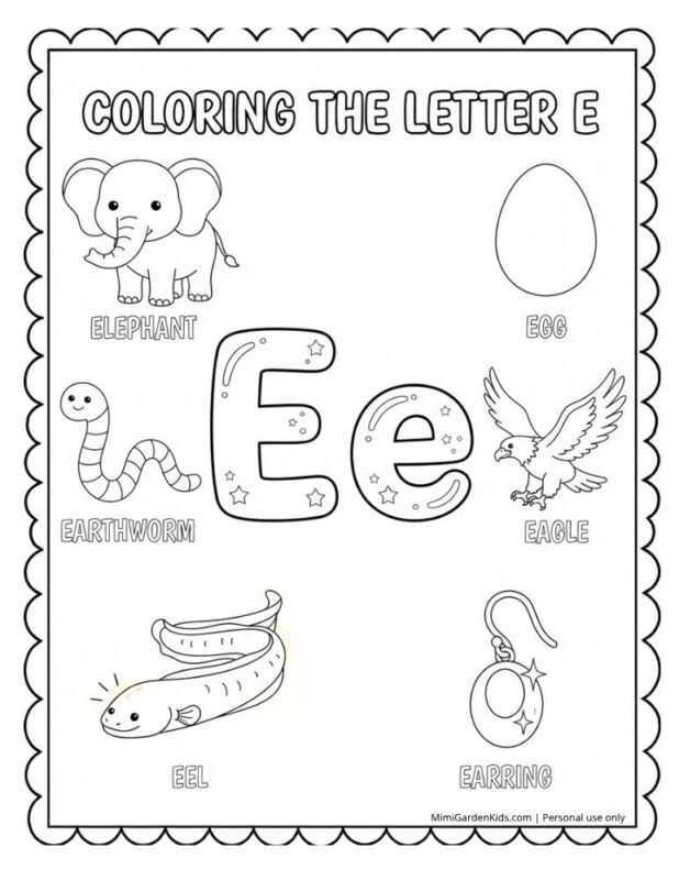 free printable letter e coloring pages for preschoolers