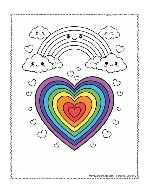 heart rainbow coloring page
