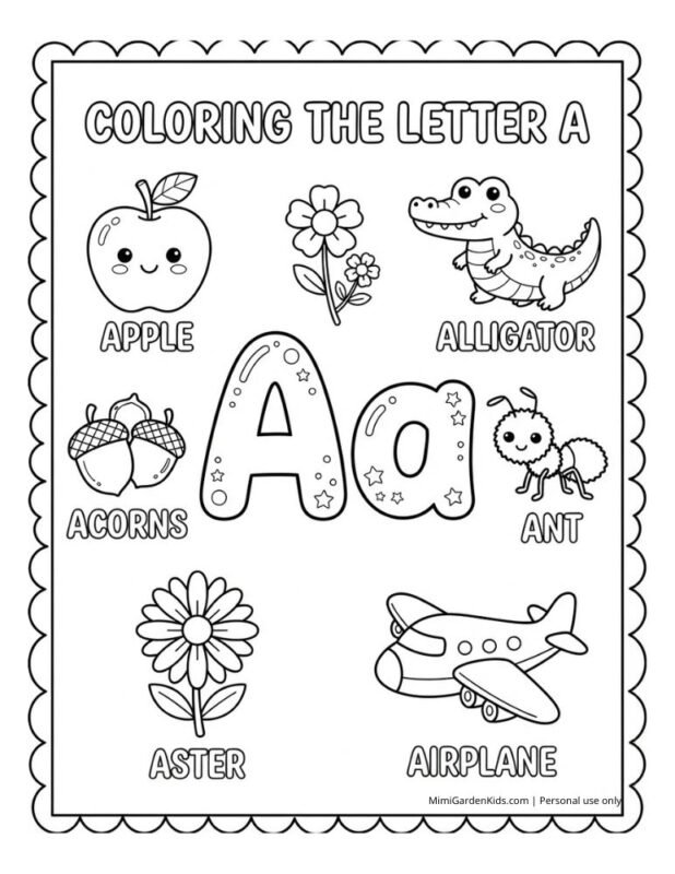 homeschool alphabet activities letter A coloring page