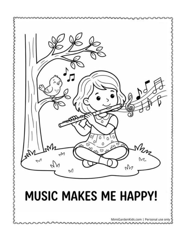 music coloring page - playing flute