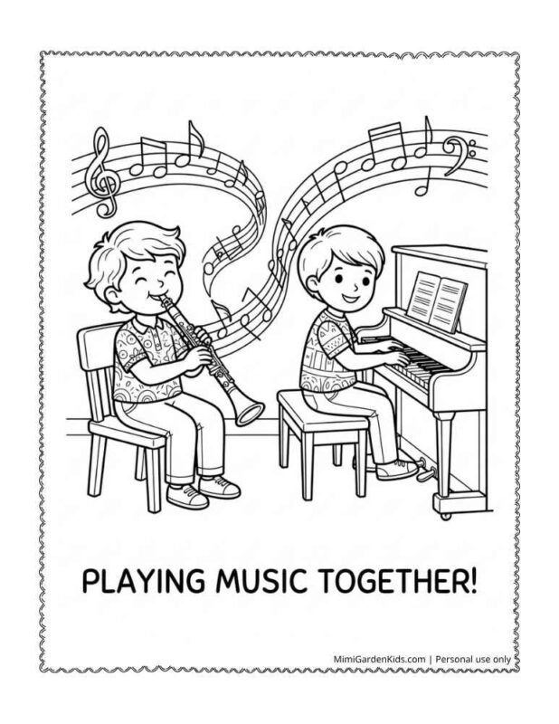 music coloring pages - Clarinet and piano