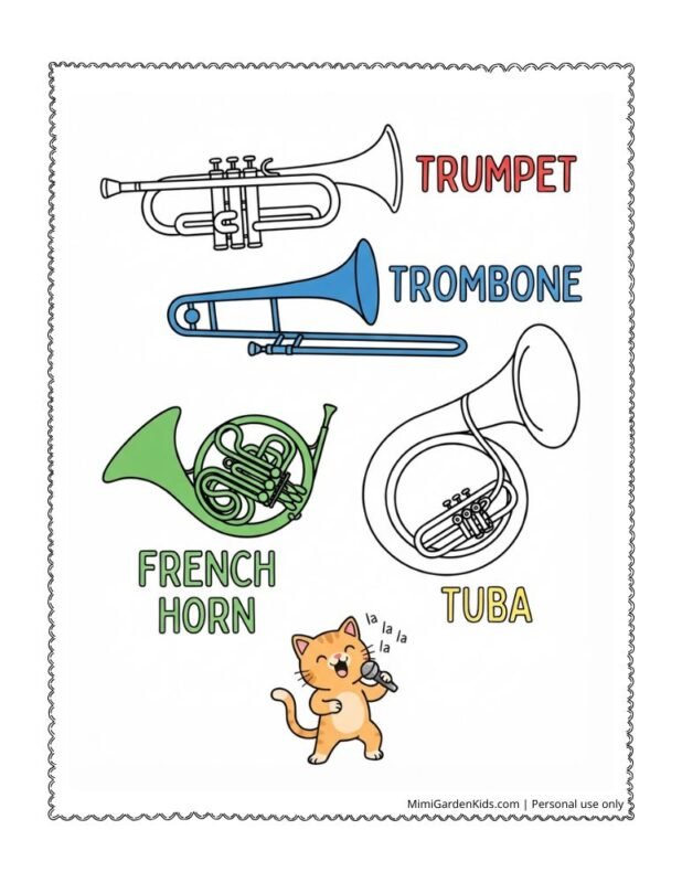 musical instruments color pages