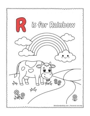 r is for rainbow coloring page