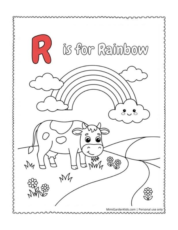 r is for rainbow coloring page