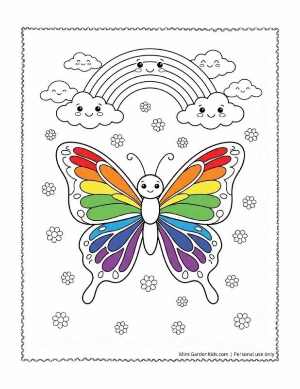 rainbow butterfly coloring page