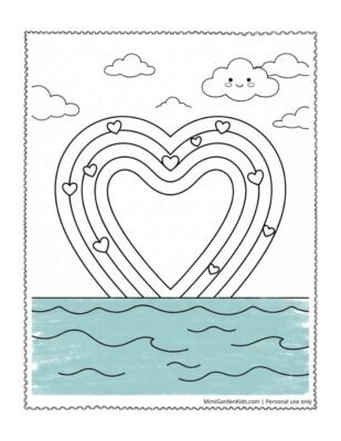rainbow with hearts coloring page