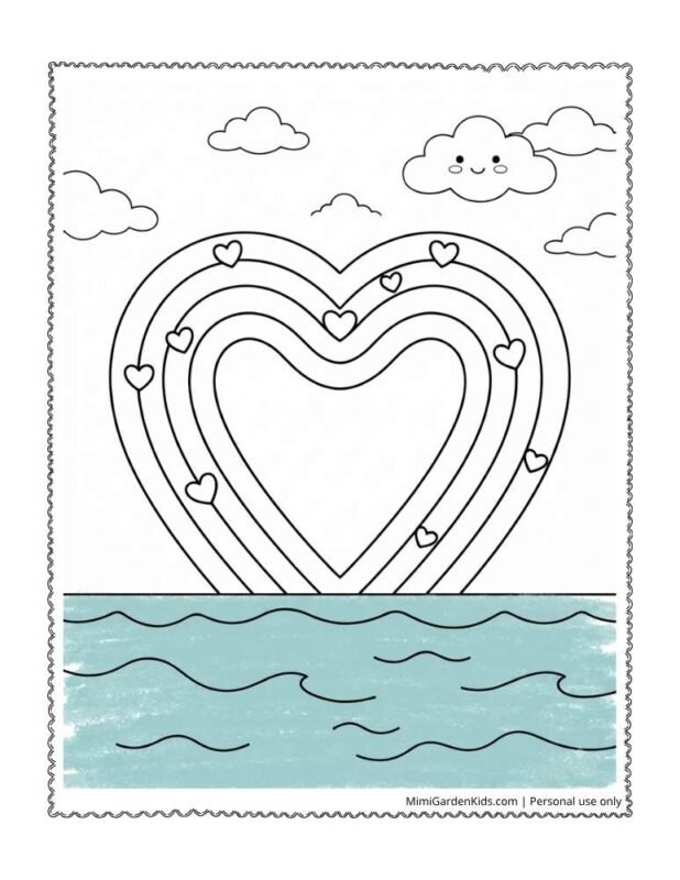 rainbow with hearts coloring page