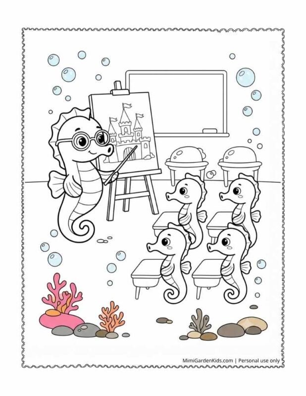 seahorse coloring page