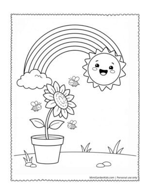 sun and rainbow coloring page