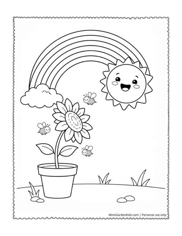 sun and rainbow coloring page