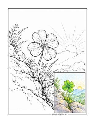 4 leaf clover color page free printable