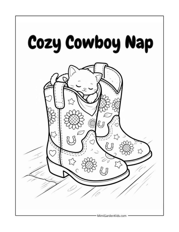 coloring page cowboy boot free printable