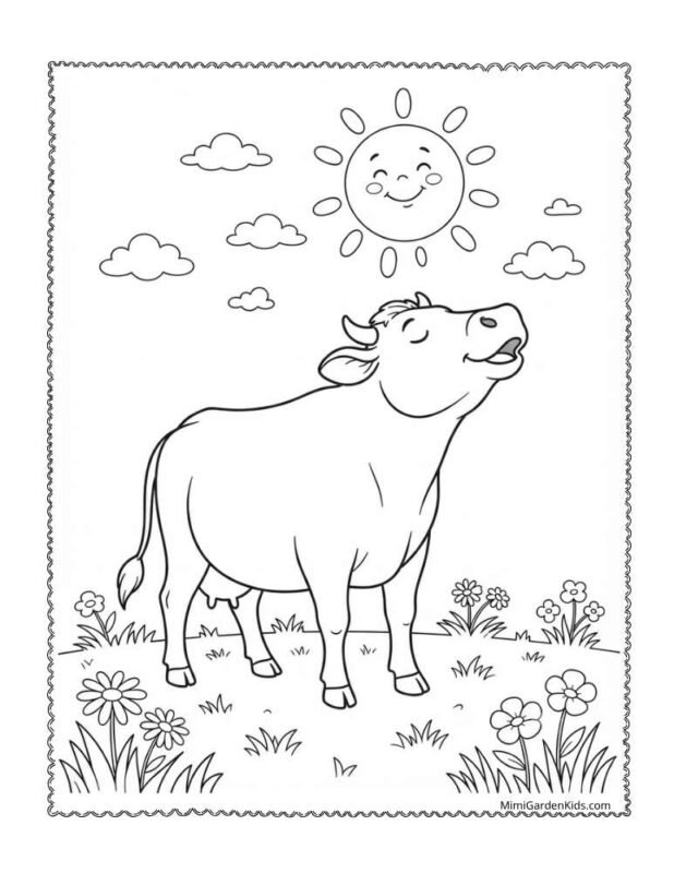 cow color pages free printable PDF