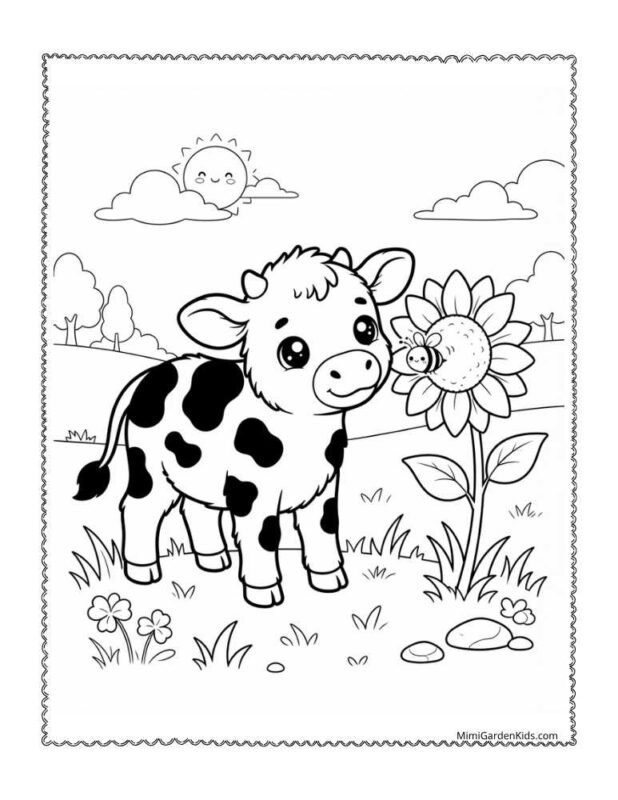 cute cow coloring page free printable