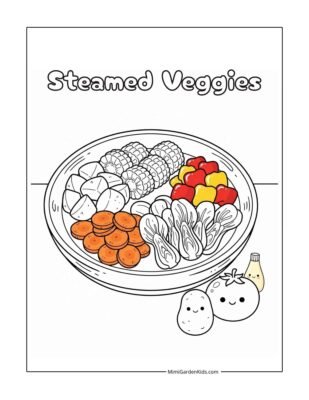 cute food coloring pages free - steamed veggies