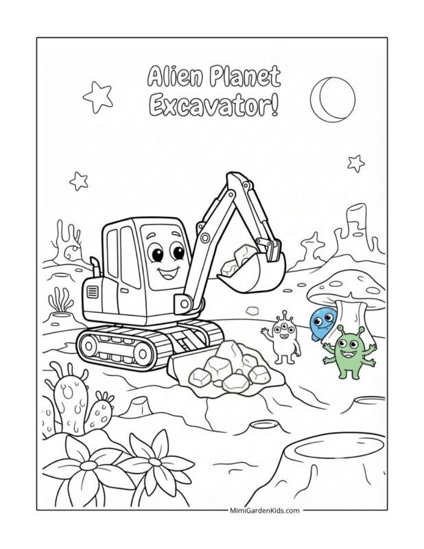 excavator color page free printable and download