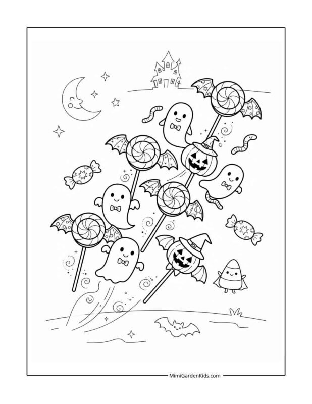 halloween candy color pages free printable