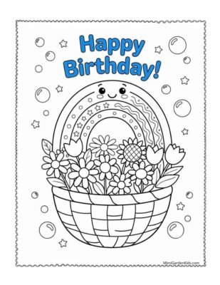 happy birthday rainbow coloring page