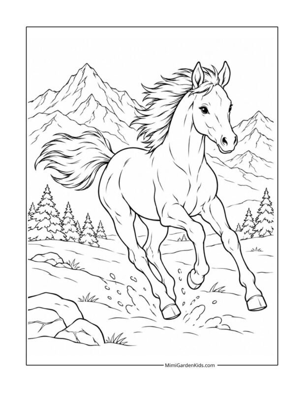 horse coloring page free printable and download