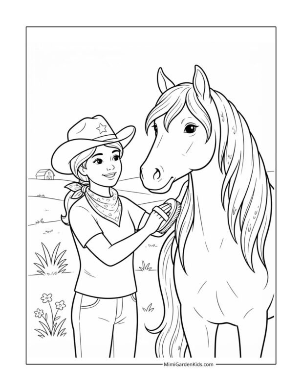 cowgirl and horse coloring page free