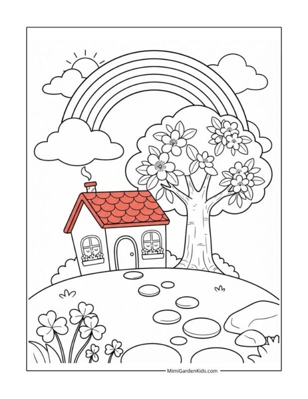 house and rainbow coloring pages free printable