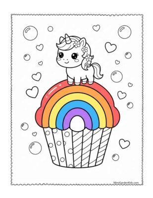 rainbow cupcake coloring page