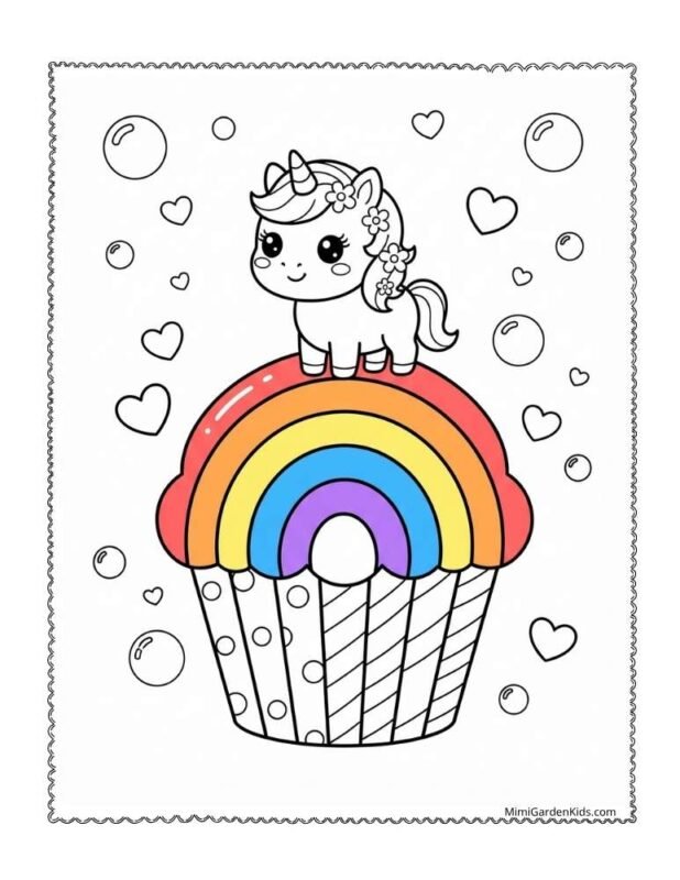 rainbow cupcake coloring page