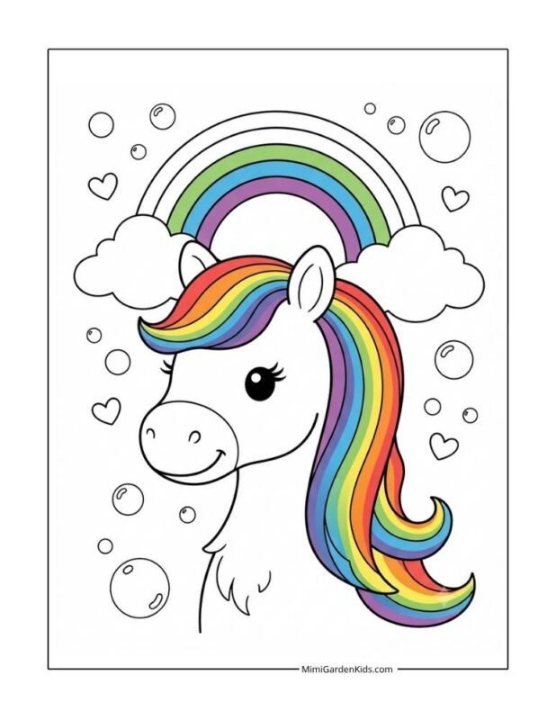 rainbow horse coloring page free printable