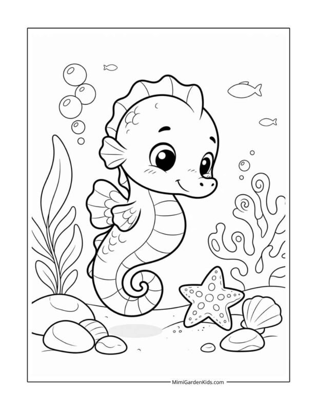 sea horse color page free