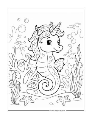 sea horse coloring page free printable